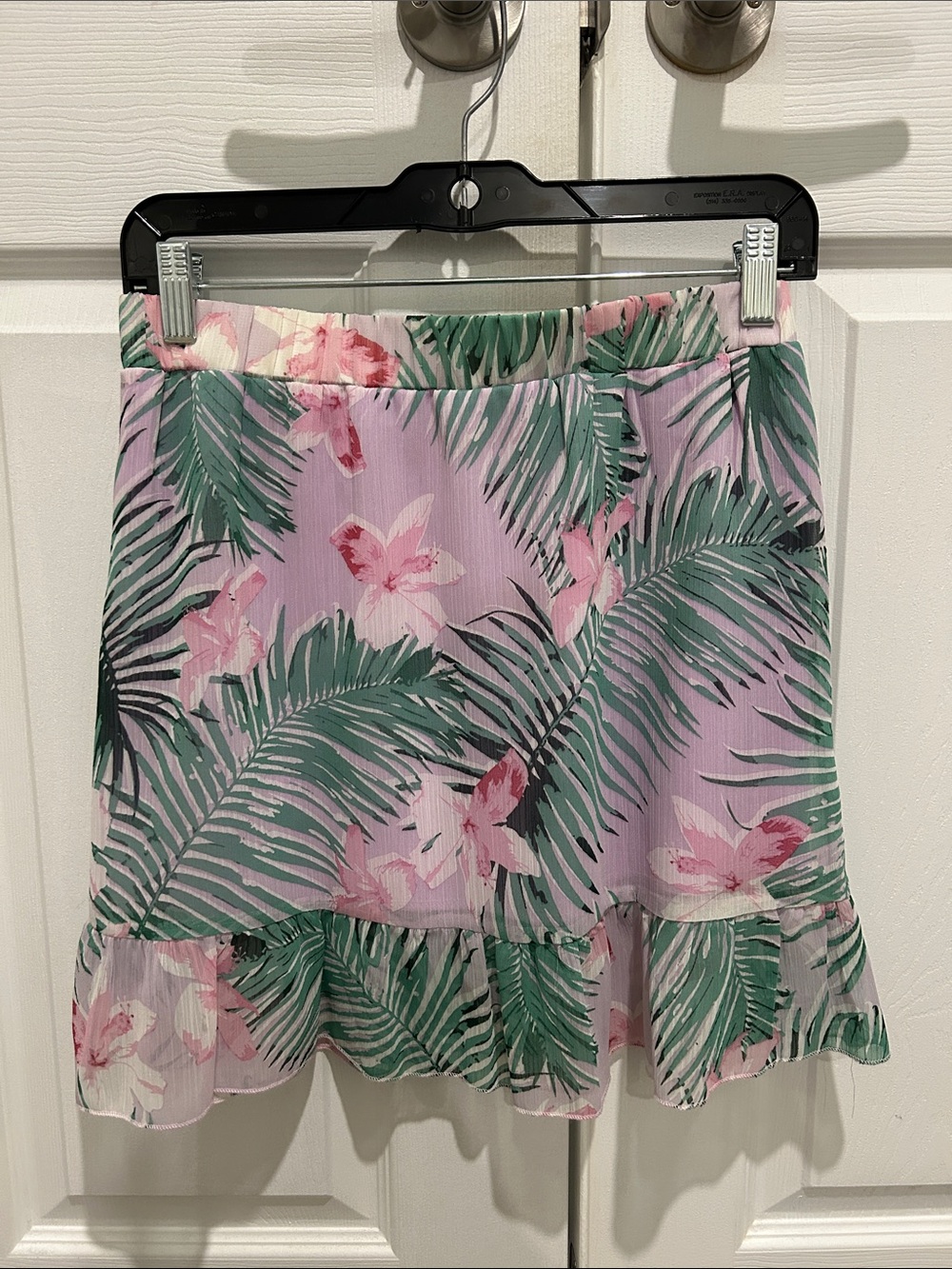 Revamped Pink and Green Tropical Ruffle Mini Skirt